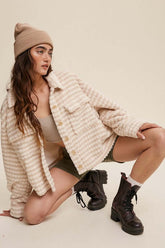Cream Plaid Fleece Shacket - Cozy & Stylish, Shackets, $ 69.00, A Moment Of Now™